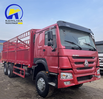 시노트럭 HOWO 사용 된 6X4 10바퀴 울타리 트레일러 트럭 돌리 전체 측면 벽판 컨테이너 화물 트럭