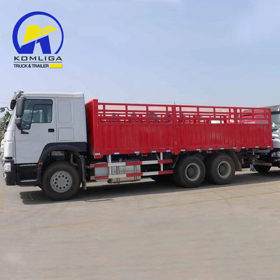 시노트럭 HOWO 사용 된 6X4 10바퀴 울타리 트레일러 트럭 돌리 전체 측면 벽판 컨테이너 화물 트럭